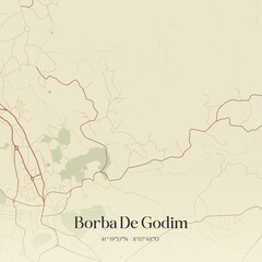 Vintage map of Borba De Godim, Portugal. 