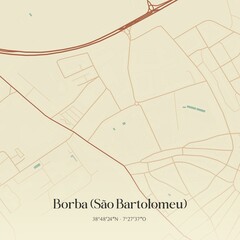Vintage map of Borba (São Bartolomeu), Portugal.