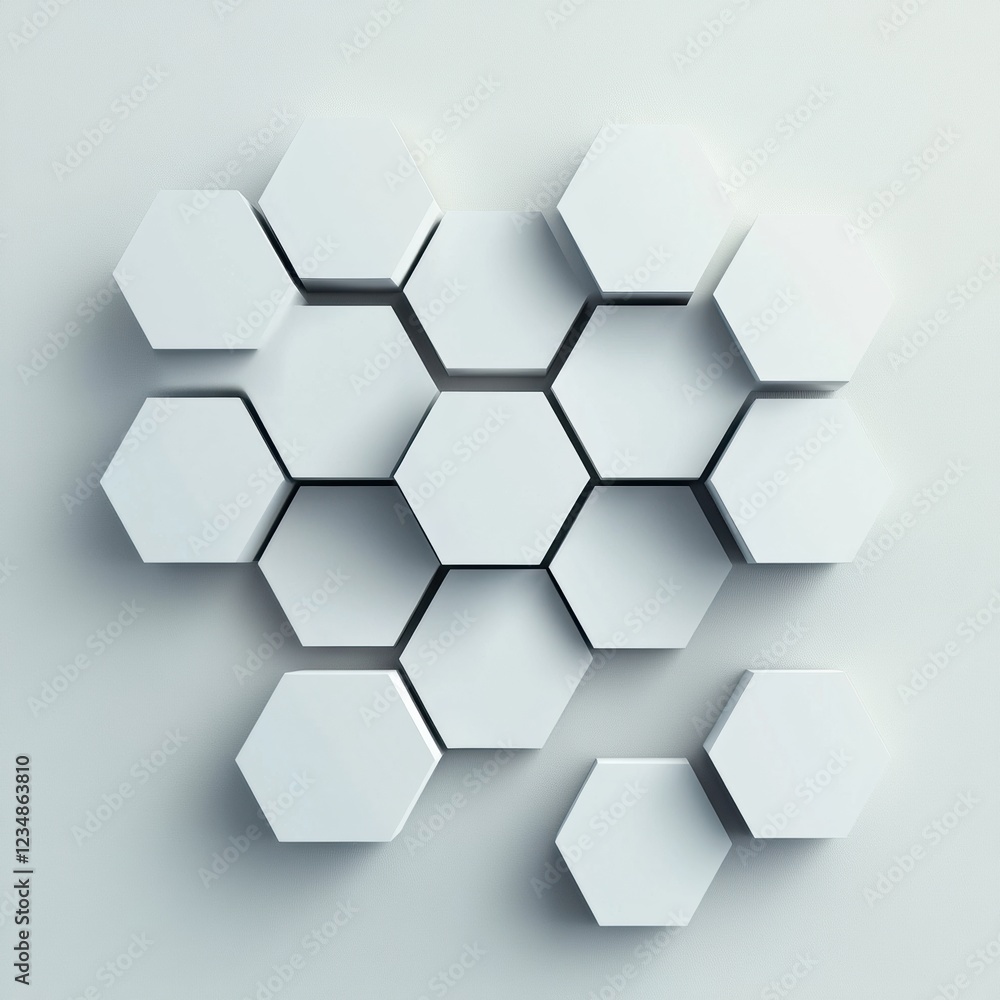 Aufkleber Modern hexagonal design pattern in white arranged on a smooth surface showcasing geometric harmony and minimalism. Generative AI