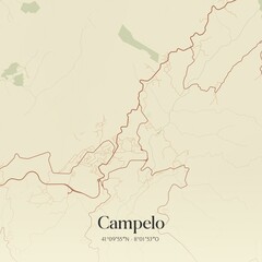 Vintage map of Campelo, Portugal. 