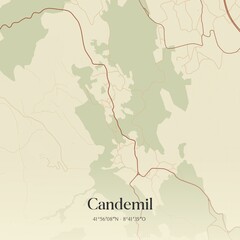 Fototapeta premium Vintage map of Candemil, Portugal. 