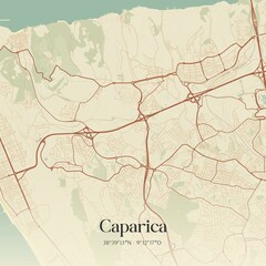 Vintage map of Caparica, Portugal. 