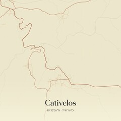 Vintage map of Cativelos, Portugal. 