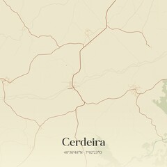 Vintage map of Cerdeira, Portugal. 