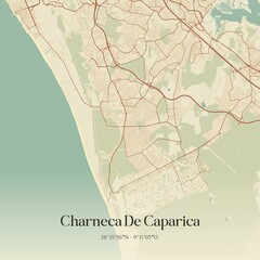 Fototapeta premium Vintage map of Charneca De Caparica, Portugal. 