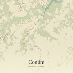 Vintage map of Contim, Portugal. 