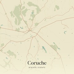 Vintage map of Coruche, Portugal. 