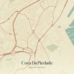 Vintage map of Cova Da Piedade, Portugal. 