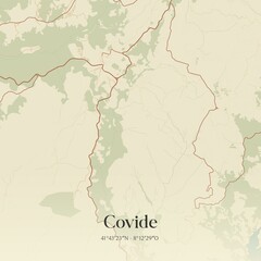 Vintage map of Covide, Portugal. 