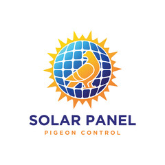 Pigeon Dove with Solar Panel System Logo Design. This design perfect for pigeon evicition, bird control in solar panel business