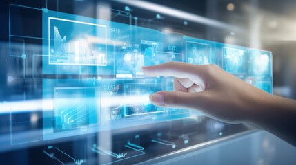 hand interacting with futuristic technology interface