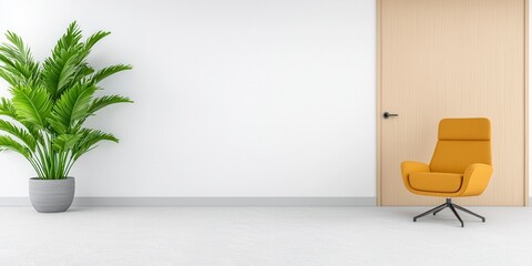 Modern Minimalist Interior Mustard Yellow Armchair in Bright White Room