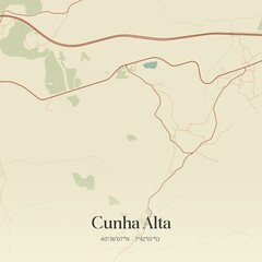 Fototapeta premium Vintage map of Cunha Alta, Portugal. 
