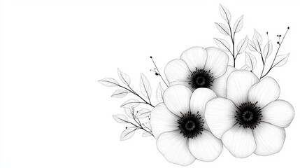 Monochromatic Pointillist Floral Arrangement On White Background