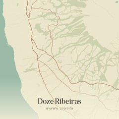 Vintage map of Doze Ribeiras, Portugal. 