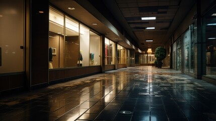 empty nighttime mall corridor