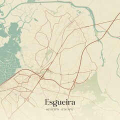 Vintage map of Esgueira, Portugal. 