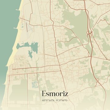 Vintage map of Esmoriz, Portugal. 