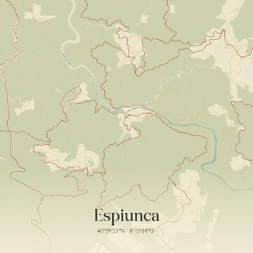Vintage map of Espiunca, Portugal. 