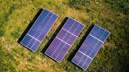 Solar panel installation open field aerial view green environment sustainable energy concept