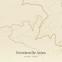 Vintage map of Ferreiros De Avões, Portugal.