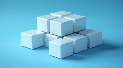 Obraz premium White cubes stack on blue background. 3D shapes