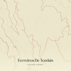 Vintage map of Ferreiros De Tendais, Portugal. 