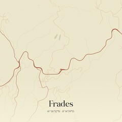 Vintage map of Frades, Portugal. 
