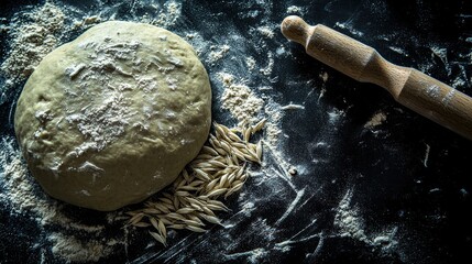 Kneading dough preparation kitchen food photography rustic environment overhead view culinary art