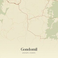 Vintage map of Gondomil, Portugal. 