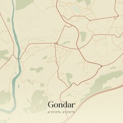 Vintage map of Gondar, Portugal. 