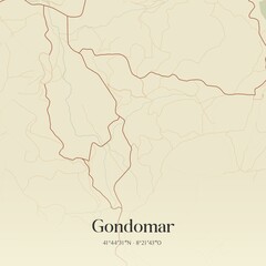 Vintage map of Gondomar, Portugal. 