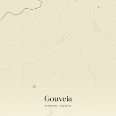 Vintage map of Gouveia, Portugal. 