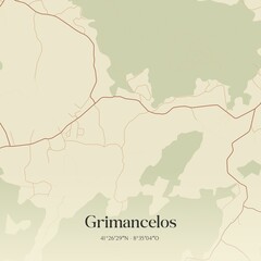 Vintage map of Grimancelos, Portugal. 