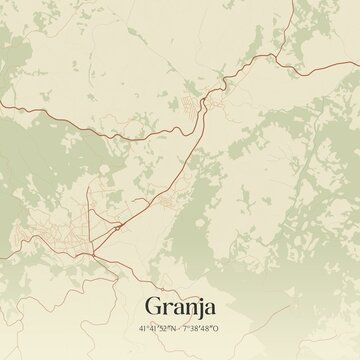 Vintage map of Granja, Portugal. 