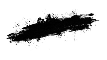 A simple black brush stroke on a clean white background. Abstract black in splash, paint, brush strokes, stain grunge isolated on white background,