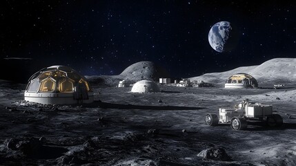 Futuristic Moonscape Exploration - Lunar Habitat, Astronaut, Alien Landscape