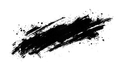 A simple black brush stroke on a clean white background. Abstract black in splash, paint, brush strokes, stain grunge isolated on white background,