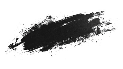 A simple black brush stroke on a clean white background. Abstract black in splash, paint, brush strokes, stain grunge isolated on white background,