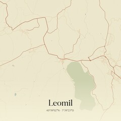 Fototapeta premium Vintage map of Leomil, Portugal. 