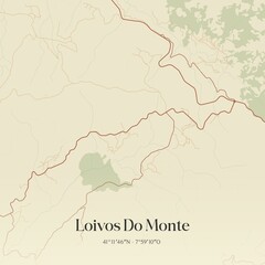 Vintage map of Loivos Do Monte, Portugal. 