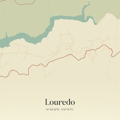 Vintage map of Louredo, Portugal. 