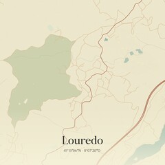 Vintage map of Louredo, Portugal. 