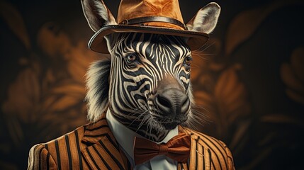 A portrait of a zebra wearing a hat