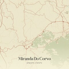 Naklejka premium Vintage map of Miranda Do Corvo, Portugal. 