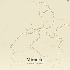 Vintage map of Miranda, Portugal. 