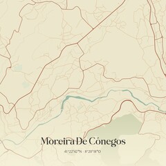 Vintage map of Moreira De C�negos, Portugal. 
