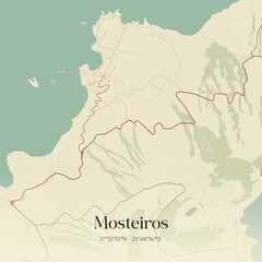 Fototapeta premium Vintage map of Mosteiros, Portugal. 