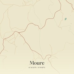 Vintage map of Moure, Portugal. 