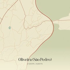 Vintage map of Oliveira (São Pedro), Portugal.
